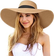 Womens Sun Hat UV Protection Wide Brim Beach Hat Floppy Foldable Roll-Up Straw Hats for Women UPF 50