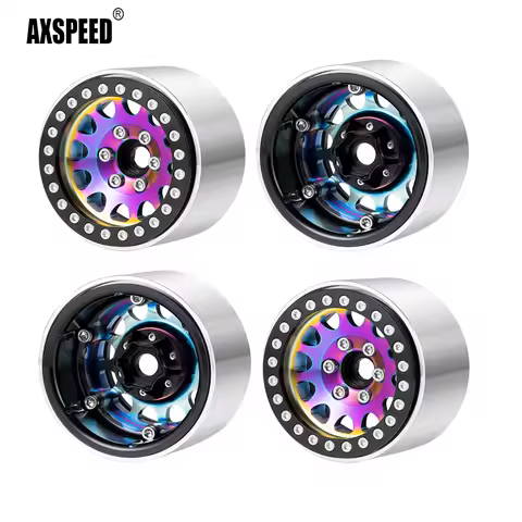 AXSPEED 4Pcs 1.9inch/ 2.2inch Colorful Metal Beadlock Wheels Hub Rims for 1/10 RC Crawler Car Axial 