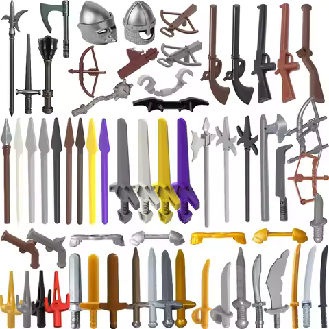 Medieval Military Weapons Figures Building Blocks Soldier Accessory Knight Spear Sword Helmet Crossb