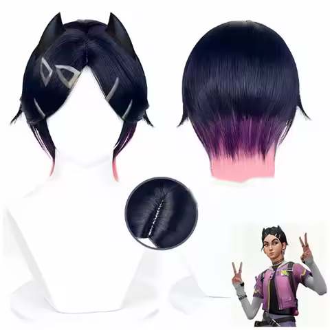 HAIRJOY Synthetic Hair VALORANT Clove Cosplay Wigs Short Straight Mix Color Cosplay Wig Rose Net