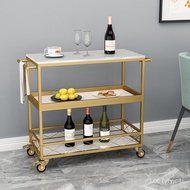 【TikTok】#Iron Marble Dining Car Golden Home Kitchen Restaurant Trolley Rack Mobile Drinks Trolley Sideboard Cabinet