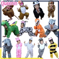【Queenin】Kids Onesie Pajamas Animal Panda Tiger Giraffe Fox Bear Rabbit Elephant Baby Rompers Winter Cow Costume for Halloween Cosplay Costume Girl Boy Overalls Jumpsuit