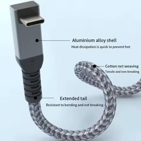 UGOURD USB 4 40Gbps Cable Thunderbolt4 Type C Elbow 90 Degree Angle 240W USB C Cable 8K Male to Male