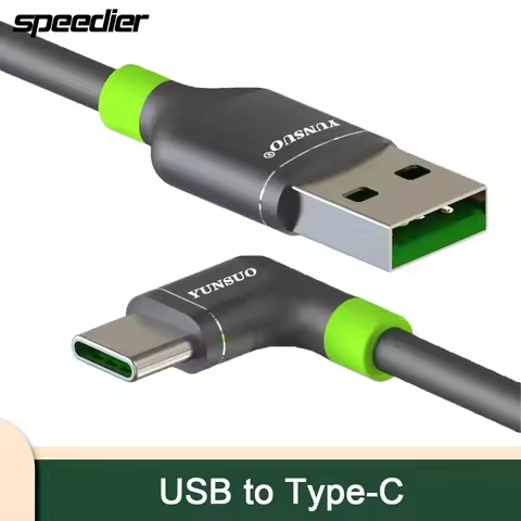 USB To Elbow Type-C 7A 65W 80W Ultra-Long Data Sync Fast Charging Cable for Oppo Vivo Phones Extende