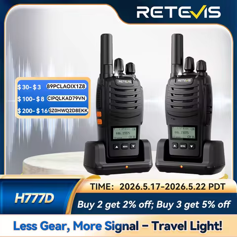 Retevis H777D (H777 upgraded) Walkie Talkie PMR446/FRS Portable License-Free LCD Display Radio Long 