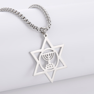 [kkdmm] LIKGREAT Hanukkah Menorah Candles Jewish Jewelery Religious Double Layer Necklace Israel Fai