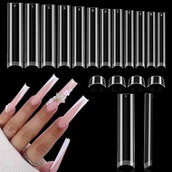 UNA GELLA 504PCS No C Curve Tapered Square Nail Tips, 3XL Extra Long Straight Clear Fake Nail Tips, 