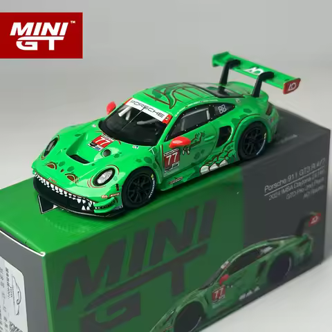 MINIGT 1:64 Porsche 911 GT3 R #77 AO Racing Green Dinosaur MGT Alloy Car Model 889
