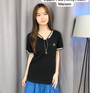 80113 | ZIPPER T-SHIRT TOP STRETCHPOLO SHORT SLEEVE ARMY BLACK MAROON