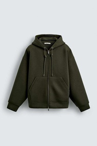 ZARA เสื้อแจ็คเก็ตทรงหลวม มีฮู้ด แขนยาว NEOPRENE-EFFECT HOODIE (C2804)