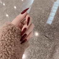 Long Pointed Wine Red False Nails with Glue Press on Nails Acrylic Fake Nails Set