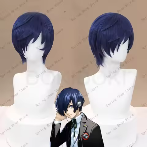 Megami Tensei Makoto Yuki Cosplay Costume Hair Short Deep Blue Styled Halloween Party Wig