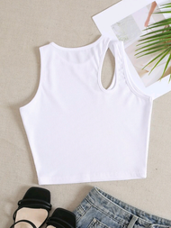 เสื้อสายเดี่ยวลายดอกไม้เสื้อเว้าไหล่สีพื้นสไตล์ SHEIN เสื้อผ้าผู้หญิงเสื้อกล้าม & เสื้อสายเดี่ยวส่วน