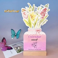 [Initiatour-t] 2026 Bloomy Flowers Desk Calendar Mini Calendar Standing Desk Calendar Vase-Like Desk