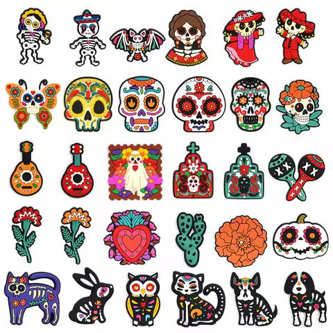 Mexican Ghost Festival Shoe Charms 9-120PCS DIY Craft Accessories Shoe Jibbitz-Type Charms for Crocs