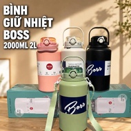 Boss 2L 2000ml thermos bottle with handle, convenient strap, free 3D sticker (ms 066)
