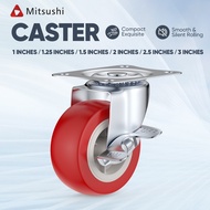 Mitsushi 1 Inch To 3 Inch Red Casters with Fixed Feet/Rotating Feet/Brake Equipped Rotating Feet