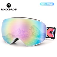 ROCKBROS แว่นตากันหมอกแว่นตาสำหรับเล่นสกีสองชั้นกันลมผู้ใหญ่สายตาสั้นและอุปกรณ์กีฬาหิมะของเด็ก