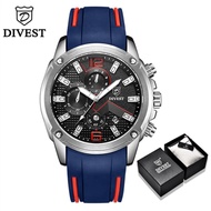 DIVEST Jam Tangan Quartz Pria, Arloji Analog Kronograf Karet Bisnis