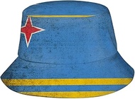 Fashion Aruba Flag Print Bucket Hat Wide Brim Sun Protection Hat Packable Summer Arubian Fisherman C