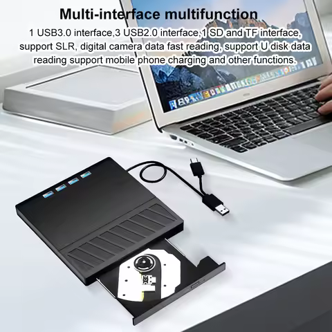7-in-1 USB 3.0 Type C External CD DVD RW Optical Drive with SD/TF Port Multi-Function Drive External