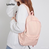 (Trendy) Lovito Preppy Backpack Plain Colorblock Double Shoulder Strap Multi-pocketed Backpacks for 