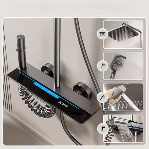 4-ways Rainlfall Shower System Set Intelligent Digital Bathroom Shower Faucet Set Temperature Displa