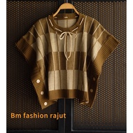 FAZILLAH VEST KNITTED VEST WITH PLAIN PATTERN, SIDE BUTTONS, RIBBON COLLAR, STRAP