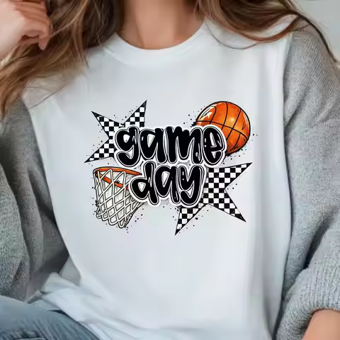 [Summer Women's Short Sleeve] Baseball Game Day Mom T-Shirt, Baseball Pattern T-Shirt, Plaid Mom Shi