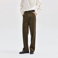 Giordano Womens Cotton Corduroy Casual Pants with Pockets Commute Style Vintage Straight Leg Trouser