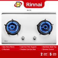 Rinnai Built-In Hob (76CM/5.5kW) 2-Burner Cast Iron Pan Support Hyper Burner Stainless Steel Gas Hob RB-72S