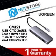 UGREEN CM121 USB-C TO 3xUSB 3.0A + HDMI + RJ45 + SD/TF + 100WPD 6in1 CONVERTER - UG-50538