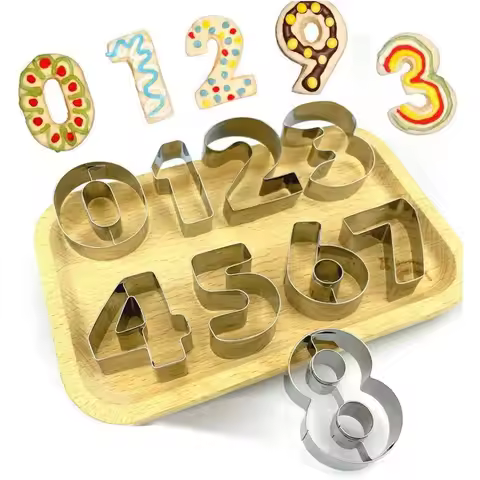 9pcs Stainless Steel Sugar Biscuit Press Stamp Digit Cookie Cutter DIY Fondant Cake Mold Pastry Deco
