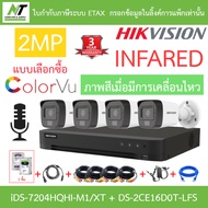 Hikvision กล้องวงจรปิด 2MP มีไมค์ในตัว iDS-7204HQHI-M1/XT + DS-2CE16D0T-LFS จำนวน 4 ตัว + ชุดอุปกรณ์