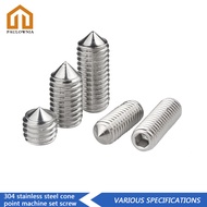 M3 M4 M5 M6 M8 M10 304 Stainless Steel Set Screw with Cone Point Headless Hex Socket Head Grub Screws Bolts Solid Fasteners Length 3mm-40mm Millimeters
