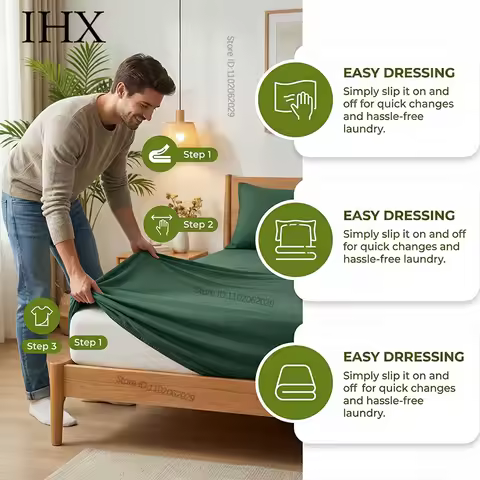 Mattress Cover Queen Bed IHX Skin-friendly Bed Cover with Elastic Band Solid Color Bed Sheet Single 
