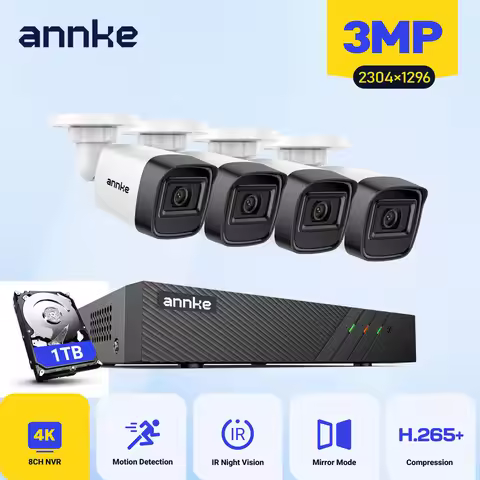 ANNKE 2K 3MP 8 Channel 4 Cameras PoE Security System EXIR 2.0 Night Vision Motion Detection H.265+ I