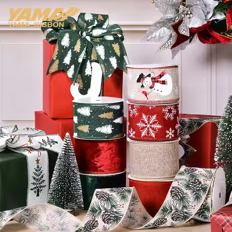 YAMA Wired Edge Ribbons for Xmas Decoration10yards/roll 50yards/roll 38mm 63mm DIY Craft Supplies Ch