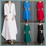 Plus Size Dresses Baju Kelawar Solid Color Loose Cotton Linen Kaftan Viral Dubai Lengan Panjang Long