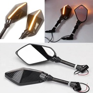 Universal 10mm Motorcycle with LED Light Rearview Mirror Rear View Mirrors Housing Side Mirror FOR B