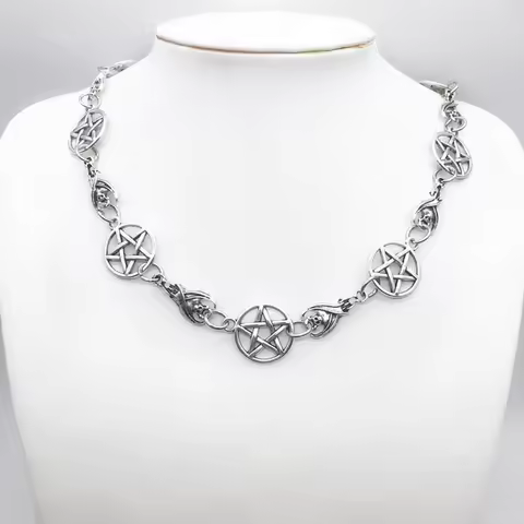 Goth Indie Silver Color Pentagram bat Necklaces Chains for Women E Girl Grunge Aesthetic Accessories