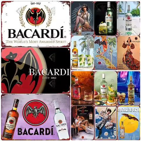 Retro Bacardi Metal Sign, Tin Sign, Rum Brand Plaque, Vintage Plates, Wall Decor, Poster, Bar, Man C