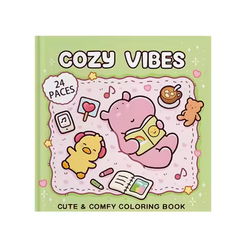 Cozy Vibes Coloring Book Cute Kawaii Animal Self Care Stress Relief Drawing Book
