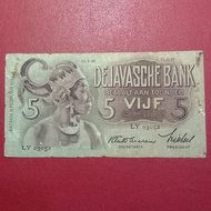 uang kuno indonesia seri wayang 5 Gulden ttd waveren