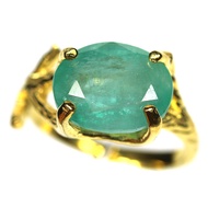 แหวนพลอยแท้ มรกต (Natural Green Emerald) 9 x 12 mm. เงินแท้ 925 ชุบทอง18k ไซร์แหวน 6
