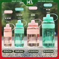 1L/2L 2000ml Water Bottle Large Capacity Bottles Sports Drinking Bottle Outdoor Portable & Straw BPA