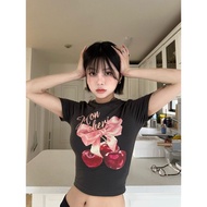 Women's Crop Top Baby Tee With Round Pattern Short Sleeves Printed With A Head 2343