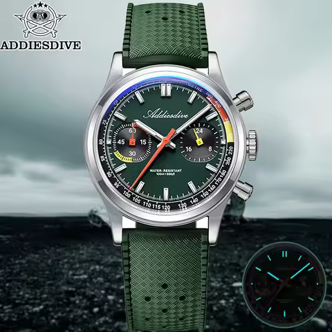 ADDIESDIVE 38mm Luxury Quartz Mens Watch VK64 Chronograph Dive Watch 100M Waterproof Stainless Steel