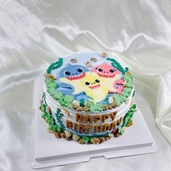 Baby Shark 生日蛋糕 造型 客製 卡通 手繪 滿周歲6 8吋 面交