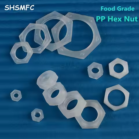 Food Grade PP Plastic Hex Nut Thread M6 M8 M10 M12 M14 M16/G1/8 G1/4 G3/8 G1/2 G3/4 Fastening Standa